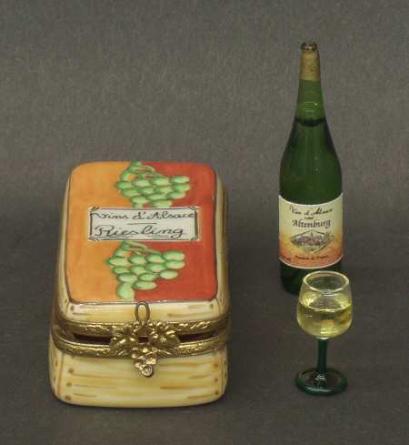 PEINT MAIN LIMOGES BOX Vin D'Alsace W/ Bottle & Glass - Boxed