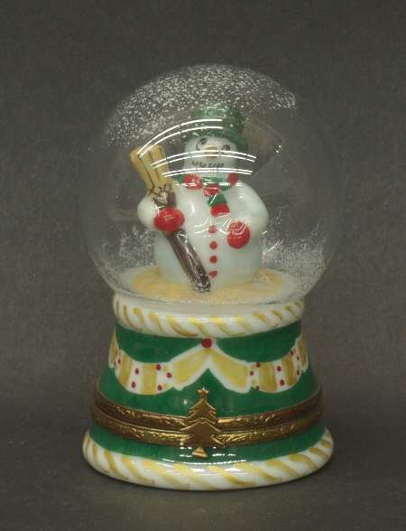 PEINT MAIN LIMOGES BOX Snowman Snow Globe - Boxed
