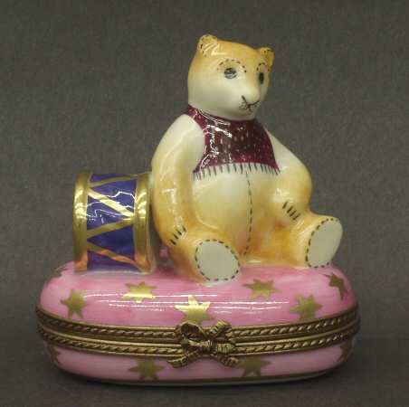 PEINT MAIN LIMOGES BOX Teddy Bear With Drum - No Box