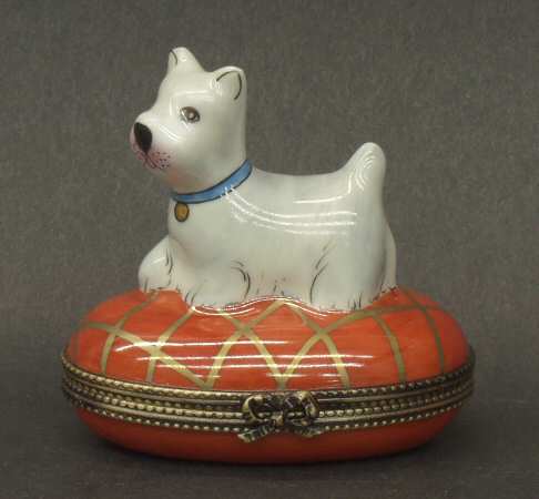 PEINT MAIN LIMOGES BOX White Fox Terrier - Boxed