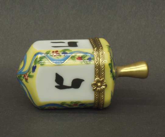 PEINT MAIN LIMOGES BOX Dreidle-Yellow Floral - Boxed