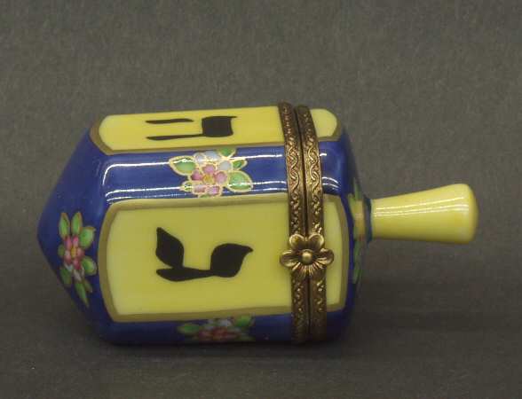 PEINT MAIN LIMOGES BOX Dreidle-Blue & Yellow - Boxed