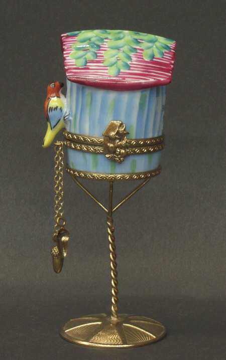 PEINT MAIN LIMOGES BOX Birdhouse On Stand-Blue - Boxed