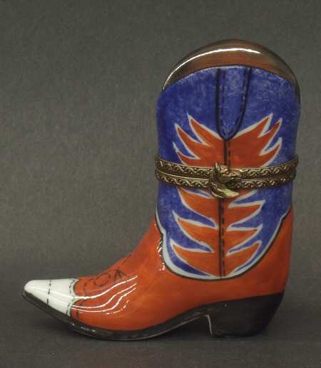 PEINT MAIN LIMOGES BOX Cowboy Boot/Red&Blue - No Box
