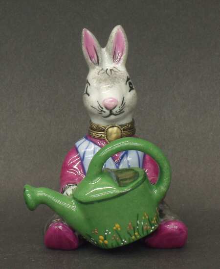 PEINT MAIN LIMOGES BOX Rabbit And Watering Can - With Box