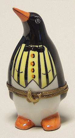 PEINT MAIN LIMOGES BOX Penguin W/Vest - No Box