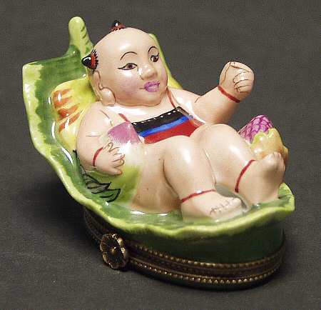PEINT MAIN LIMOGES BOX Good Fortune Boy - Boxed
