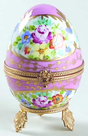 PEINT MAIN LIMOGES BOX Footed Flower Egg - With Box Bx333