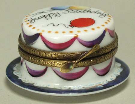 PEINT MAIN LIMOGES BOX Happy Birthday Cake - With Box Bx358
