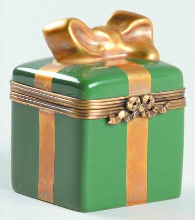 PEINT MAIN LIMOGES BOX Green Gift Box-Bow Clasp - With Box Bx389