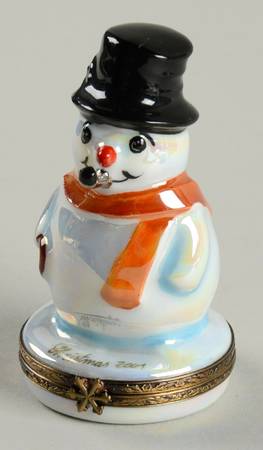PEINT MAIN LIMOGES BOX Snowman Christmas 2001 - No Box