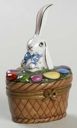 PEINT MAIN LIMOGES BOX Bunny In Basket - Boxed