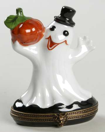 PEINT MAIN LIMOGES BOX Ghost With Pumpkin - Boxed