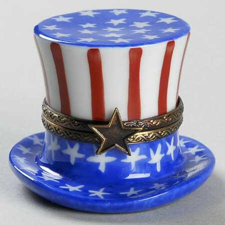 PEINT MAIN LIMOGES BOX Uncle Sam Hat - No Box
