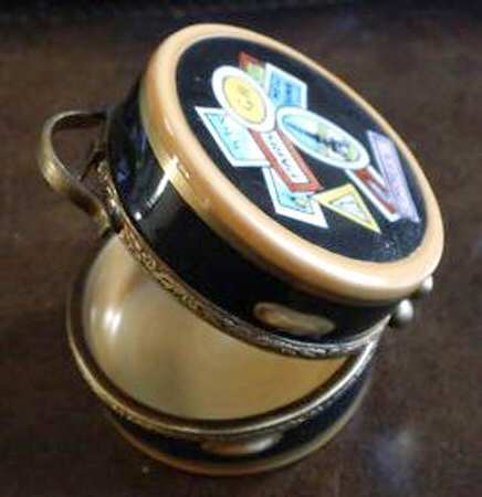 PEINT MAIN LIMOGES BOX Round Luggage W/World Map2 - No Box