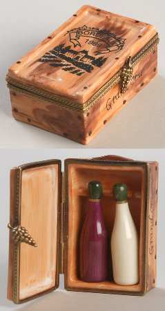 PEINT MAIN LIMOGES BOX Wine Bottle In Basket - No Box