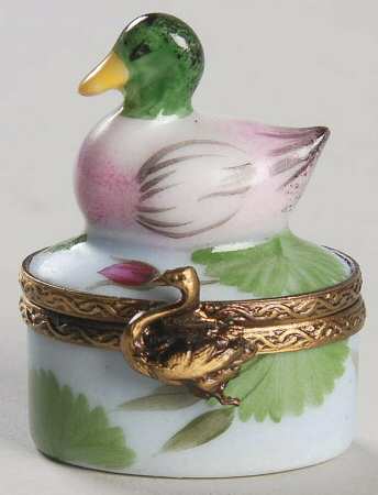 PEINT MAIN LIMOGES BOX Duck-Green Head-Pink Body - No Box