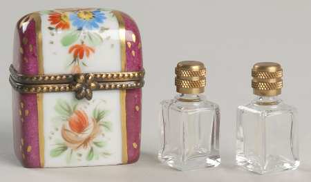 PEINT MAIN LIMOGES BOX Box-Floral W/ 2 Flacons - With Box
