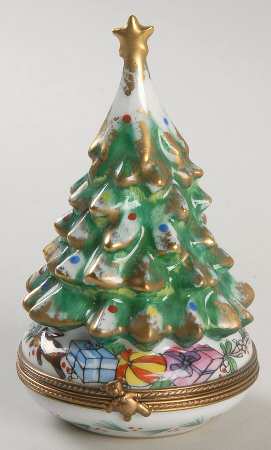 PEINT MAIN LIMOGES BOX Christmas Tree With Gold Star - No Box