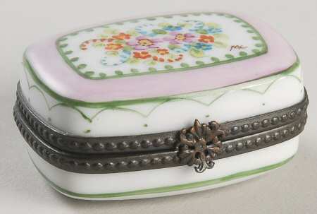 PEINT MAIN LIMOGES BOX Pink Band, Floral, Rectangular - No Box