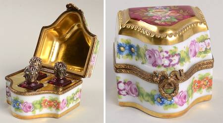 PEINT MAIN LIMOGES BOX Chest With Three Flacons - No Box