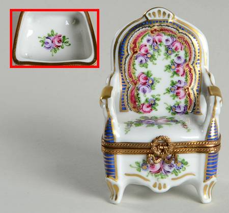 PEINT MAIN LIMOGES BOX Floral Chair - Bx527 With Box