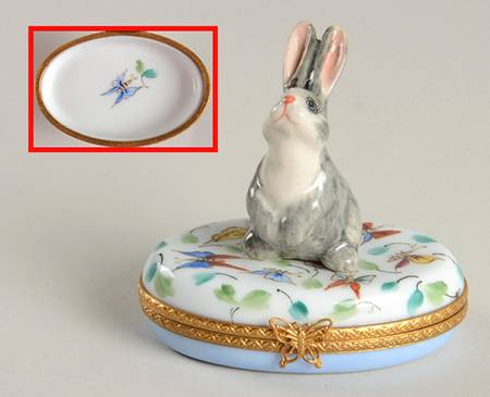 PEINT MAIN LIMOGES BOX Rabbit On Butterfly Box - No Box