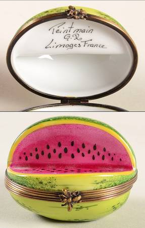 PEINT MAIN LIMOGES BOX Watermelon-Bee Clasp - No Box