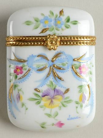 PEINT MAIN LIMOGES BOX Floral Oblong Box-Ribbon - Wtih Box Bx376