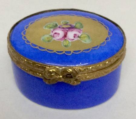 PEINT MAIN LIMOGES BOX Blue Box With Pink Roses - Nb674, No Box