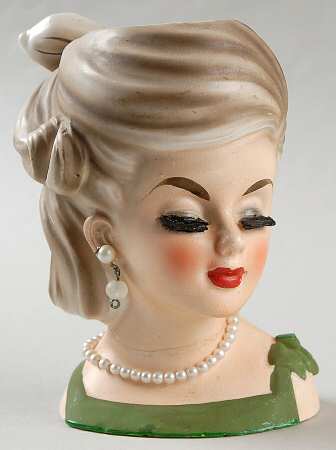 Parma of Japan Head Vase Lady Grn Dress Tied On Shoulde - No Box