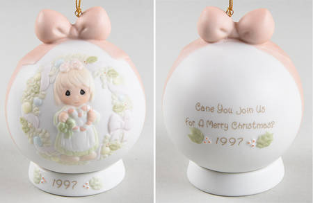 Annual Porcelain Ball Ornament Cane You Join Us For A Merry Christmas - Boxed