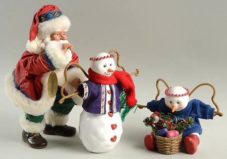 Christmas Traditions Folk Art Santa  And Snow Angels-3 Piece - Boxed