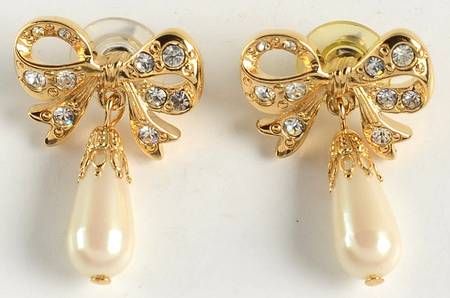 Princess House Jewelry Pearl Bow Earring Post - No Box