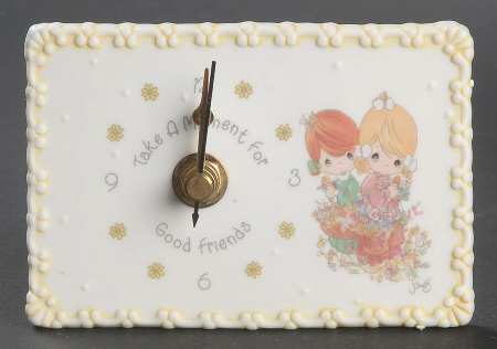 Precious Moments Mini Desk Clocks Two Girls With Flowers - With Box