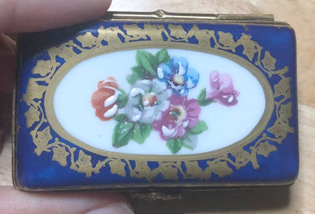 Limoges Boxes Rectangular Cobalt,Floral  - No Box