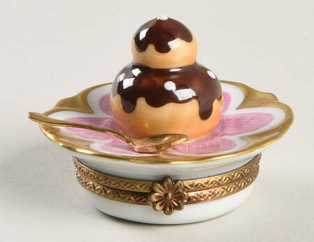 Limoges Boxes Dessert On Pink Plate With Spoon - No Box
