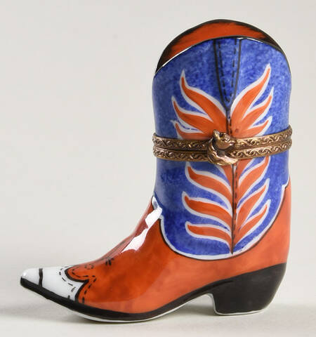 Limoges Boxes Cowboy Boot - Red And Blue - No Box