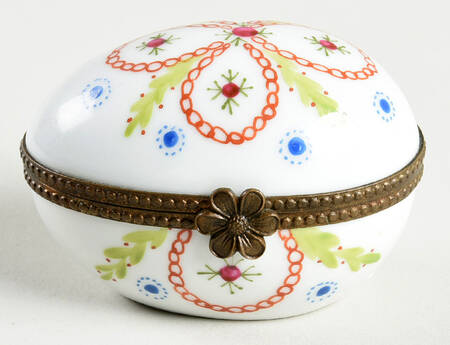 Limoges Boxes Egg With Rust Loops, Green Leaves  - No Box