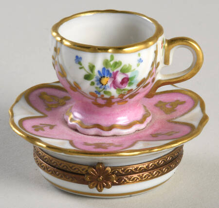 Limoges Boxes Cup And Saucer Pink,Gold W/Floral - No Box