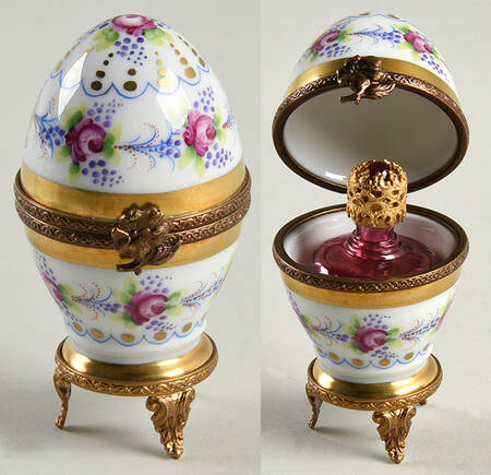 Limoges Boxes Egg On Stand Pink,Purple Floral  - No Box