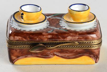 Limoges Boxes Picnic Basket-Two Cup & Saucers On Top - No Box