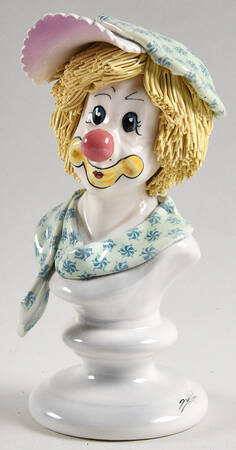 Lino Zampiva Figurines Clown Bust-Yellow Hair Green Hat - Boxed
