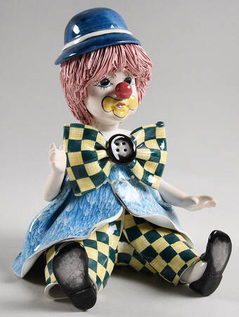 Lino Zampiva Figurines Clown Sitting -Pink Hair Blue Hat - No Box