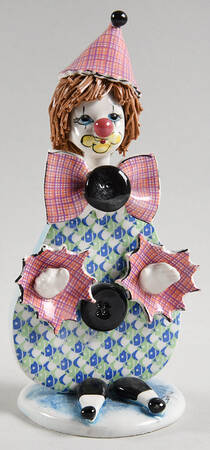 Lino Zampiva Figurines Clown Flat-Pink Bow/Buttons/Fish Print - Boxed