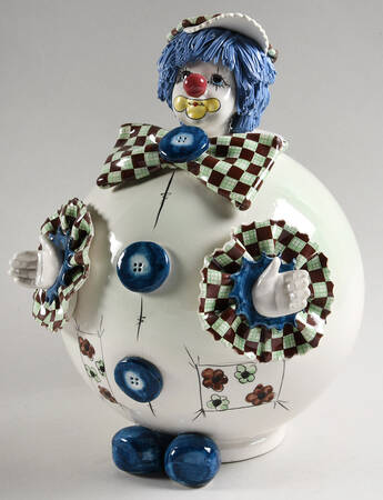 Lino Zampiva Figurines Clown Round-Blue Hair &Buttons - Boxed
