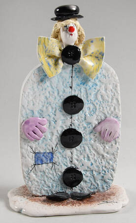 Lino Zampiva Figurines Clown Flat-Buttons And Yellow Bow - Boxed