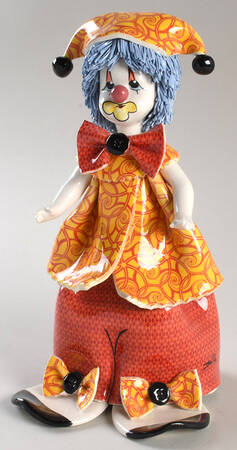 Lino Zampiva Figurines Clown Boy Blue Hair Red Orange Shirt - Boxed