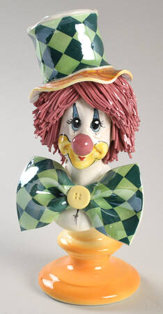 Lino Zampiva Figurines Clown Bust-Pink Hair Green Top Hat&Bow - Boxed