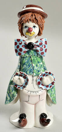 Lino Zampiva Figurines Clown Boy-Brown Dotted Bow,Cuffs - Boxed